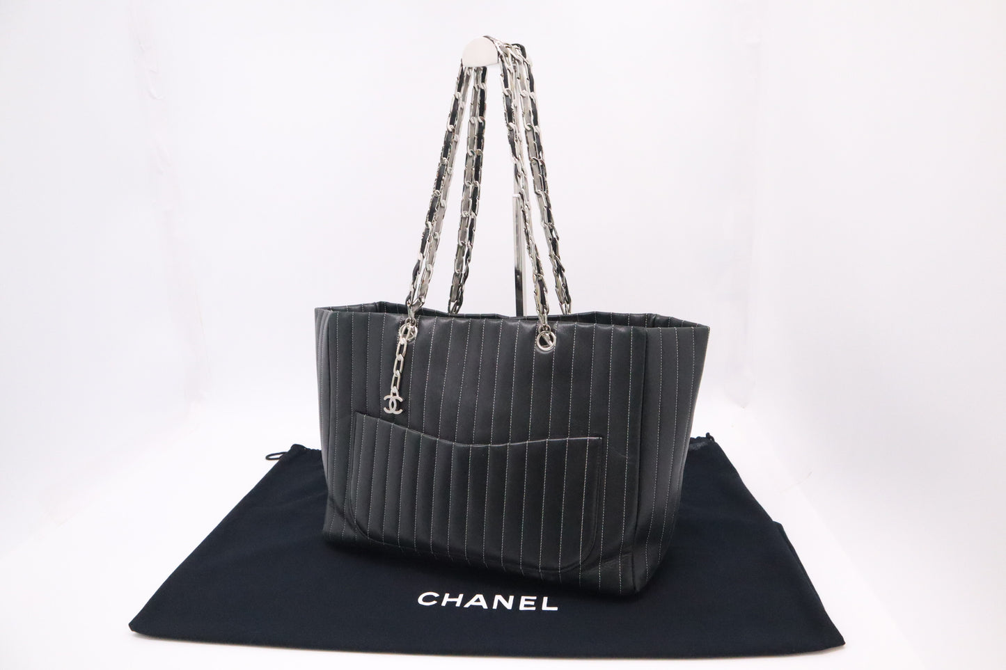 Chanel Mademoiselle Tote in Black Striped Leather