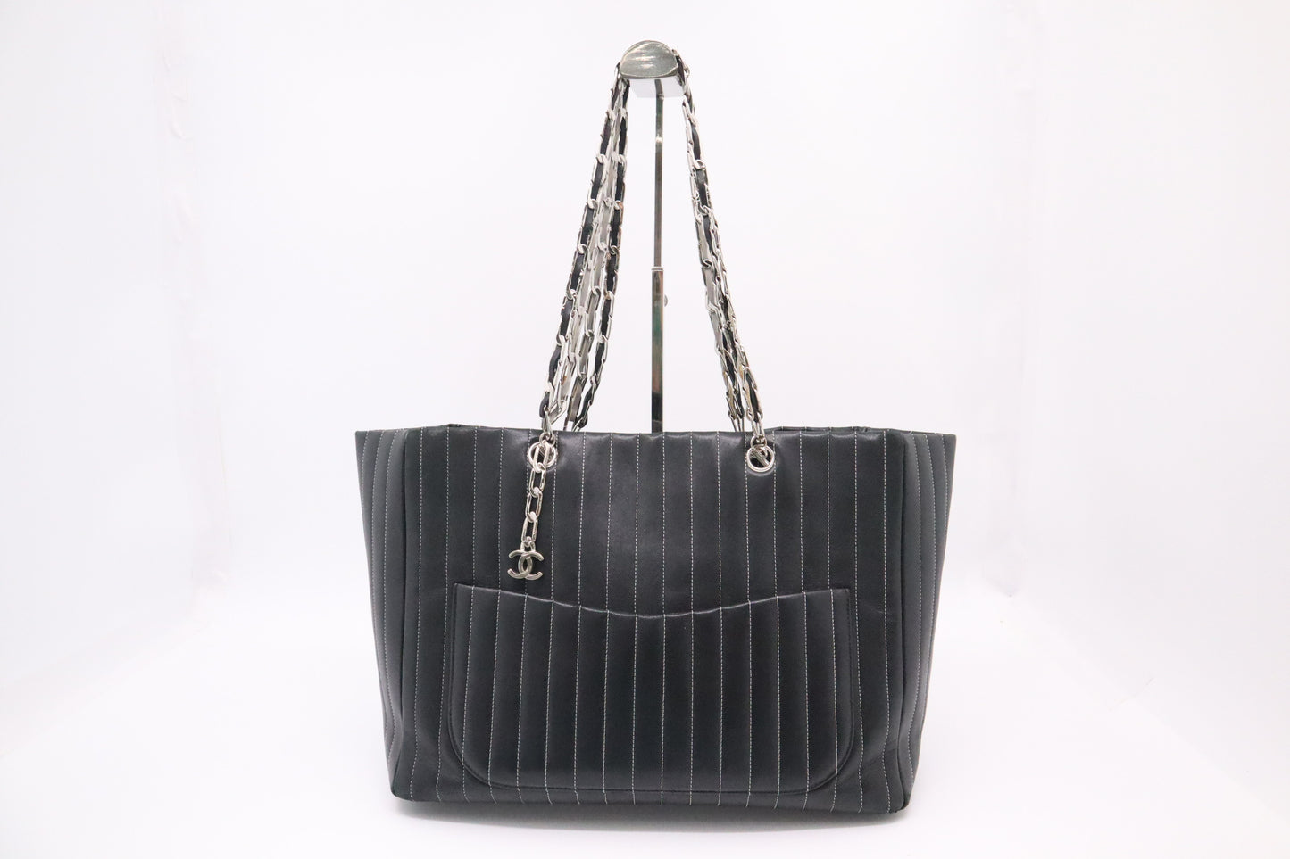 Chanel Mademoiselle Tote in Black Striped Leather