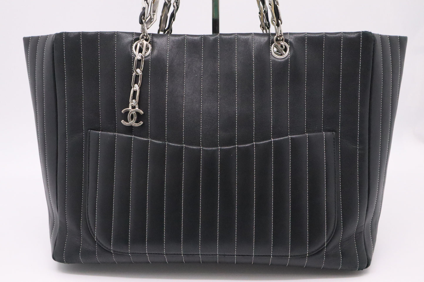 Chanel Mademoiselle Tote in Black Striped Leather