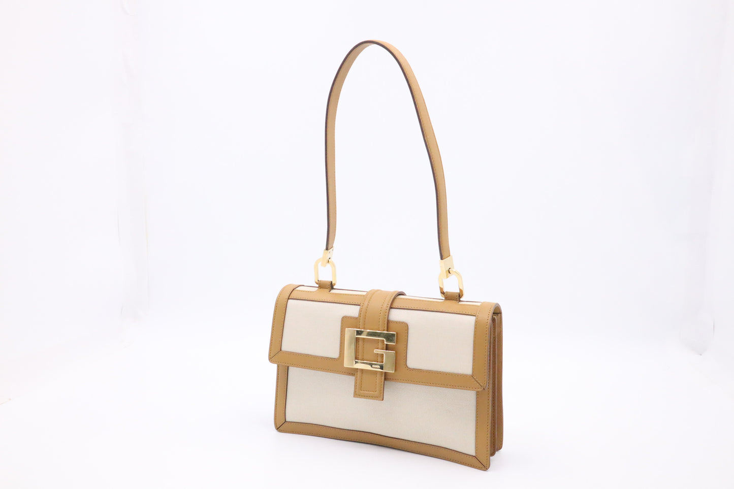 Gucci Shoulder Bag in Cream Canvas with Tan Leather