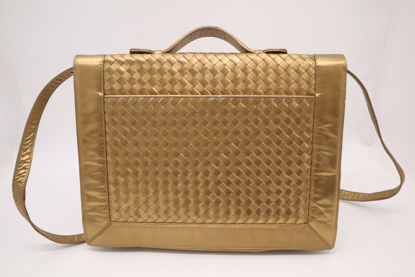 Bottega Veneta Briefcase in Gold Intrecciato Leather