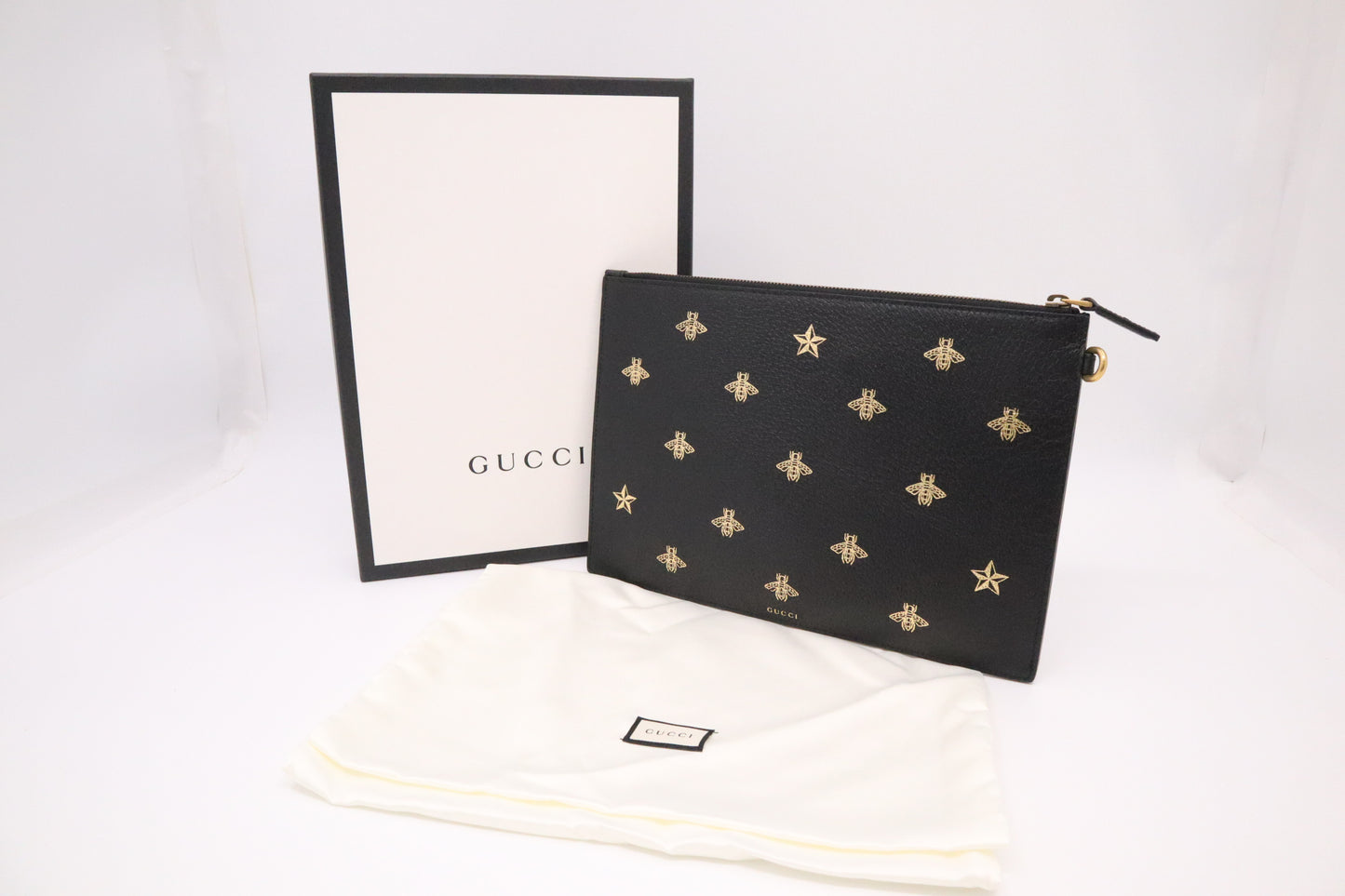 Gucci Bee Clutch in Black Leather