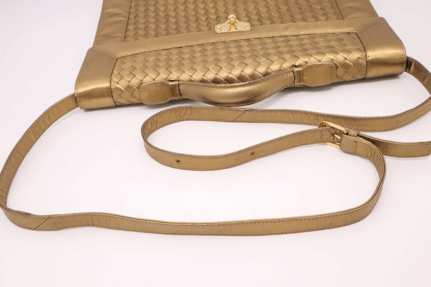 Bottega Veneta Briefcase in Gold Intrecciato Leather