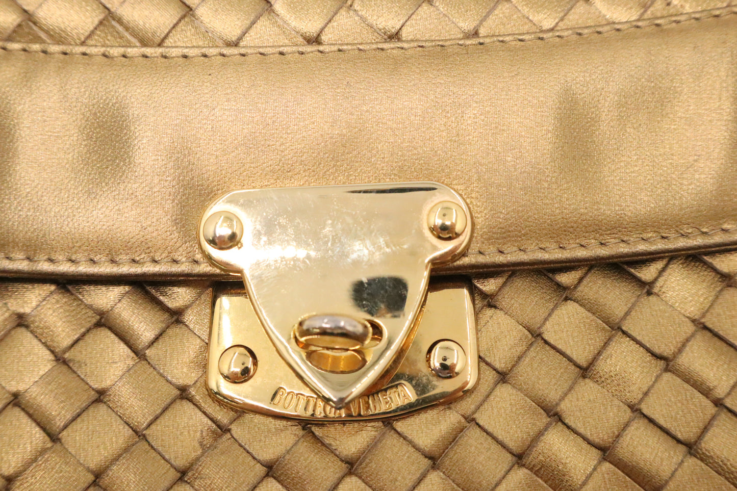 Bottega Veneta Briefcase in Gold Intrecciato Leather