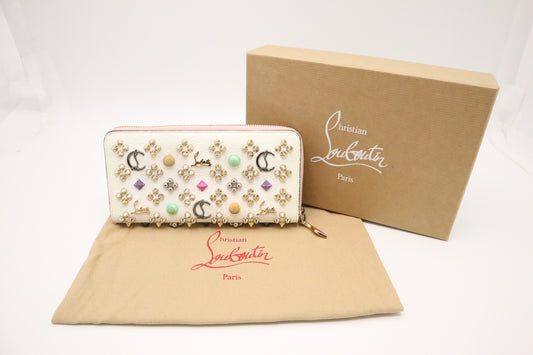 Louboutin Panettone Wallet in White Loubinthesky Spiked Leather