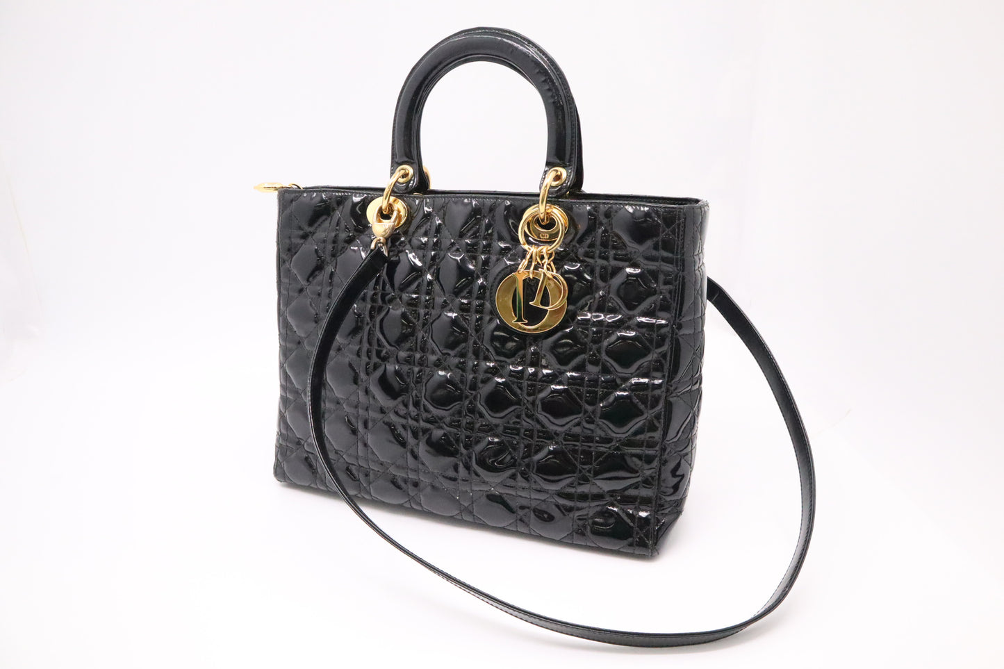 Dior Large Lady Dior in Black Cannage Patent Leather