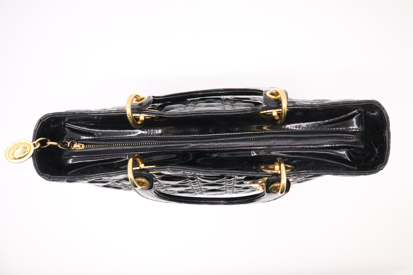 Dior Large Lady Dior in Black Cannage Patent Leather