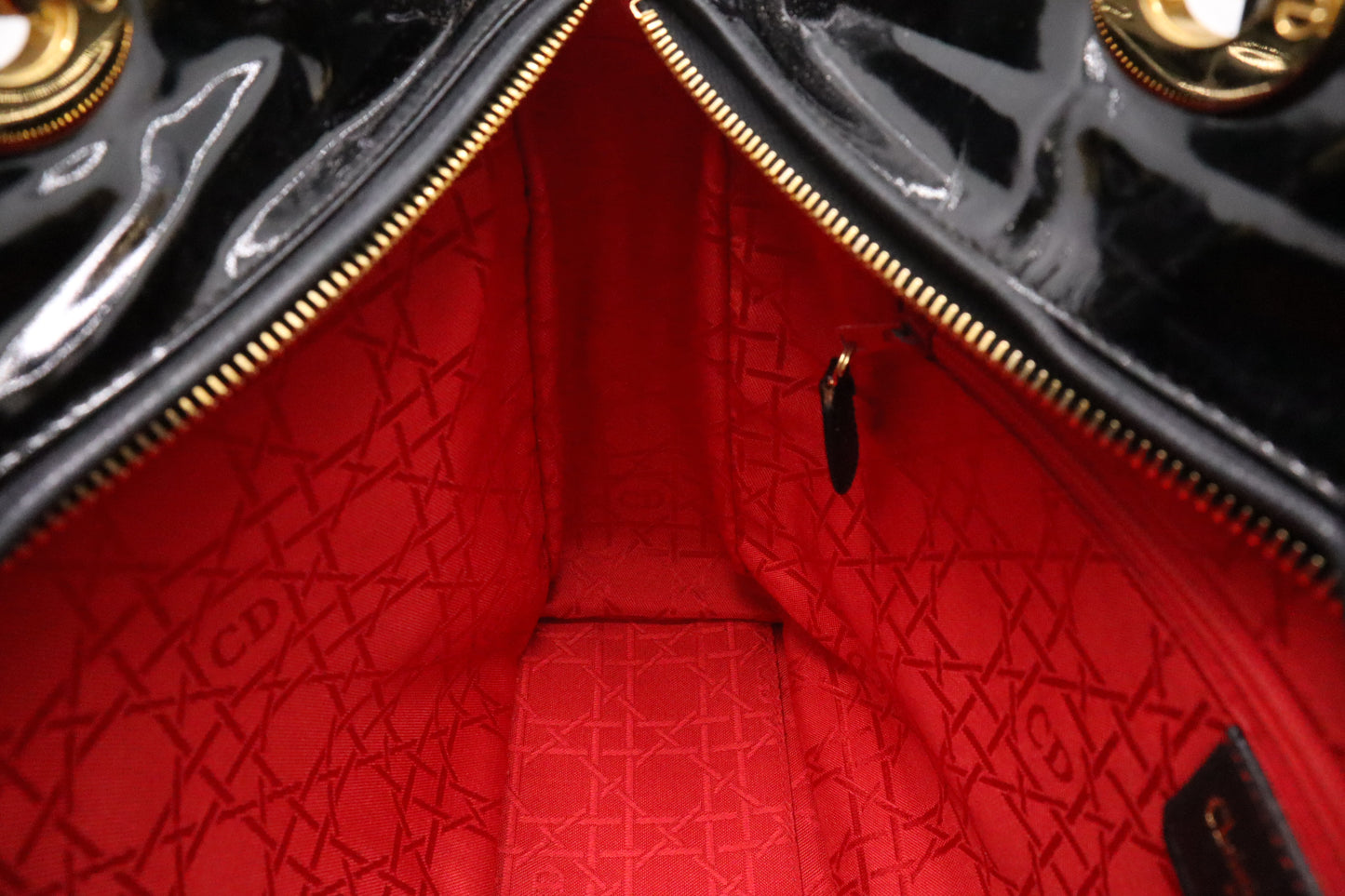 Dior Large Lady Dior in Black Cannage Patent Leather