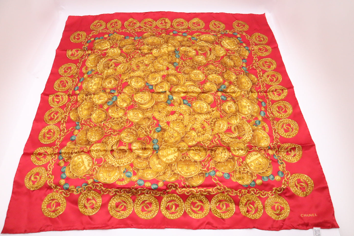 Chanel Scarf in Red & Gold Silk