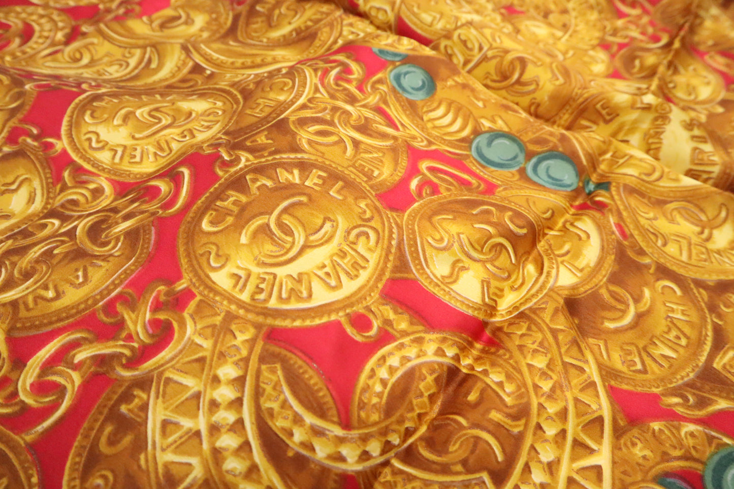 Chanel Scarf in Red & Gold Silk
