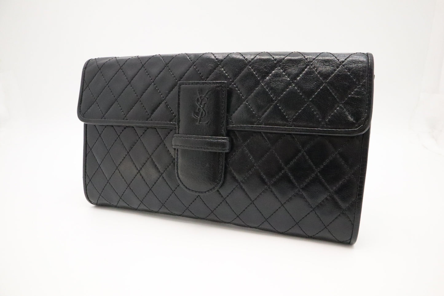 YSL Saint Laurent Clutch in Black Quilted Leather