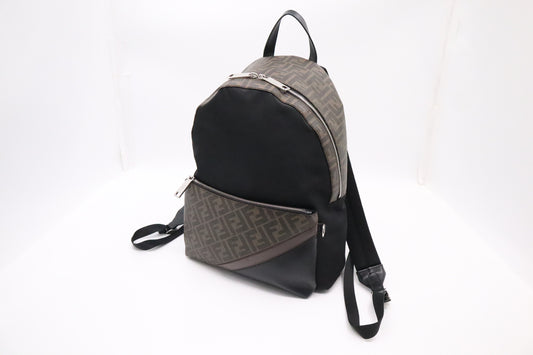 Fendi Backpack in Zucca Canvas and Black Nylon