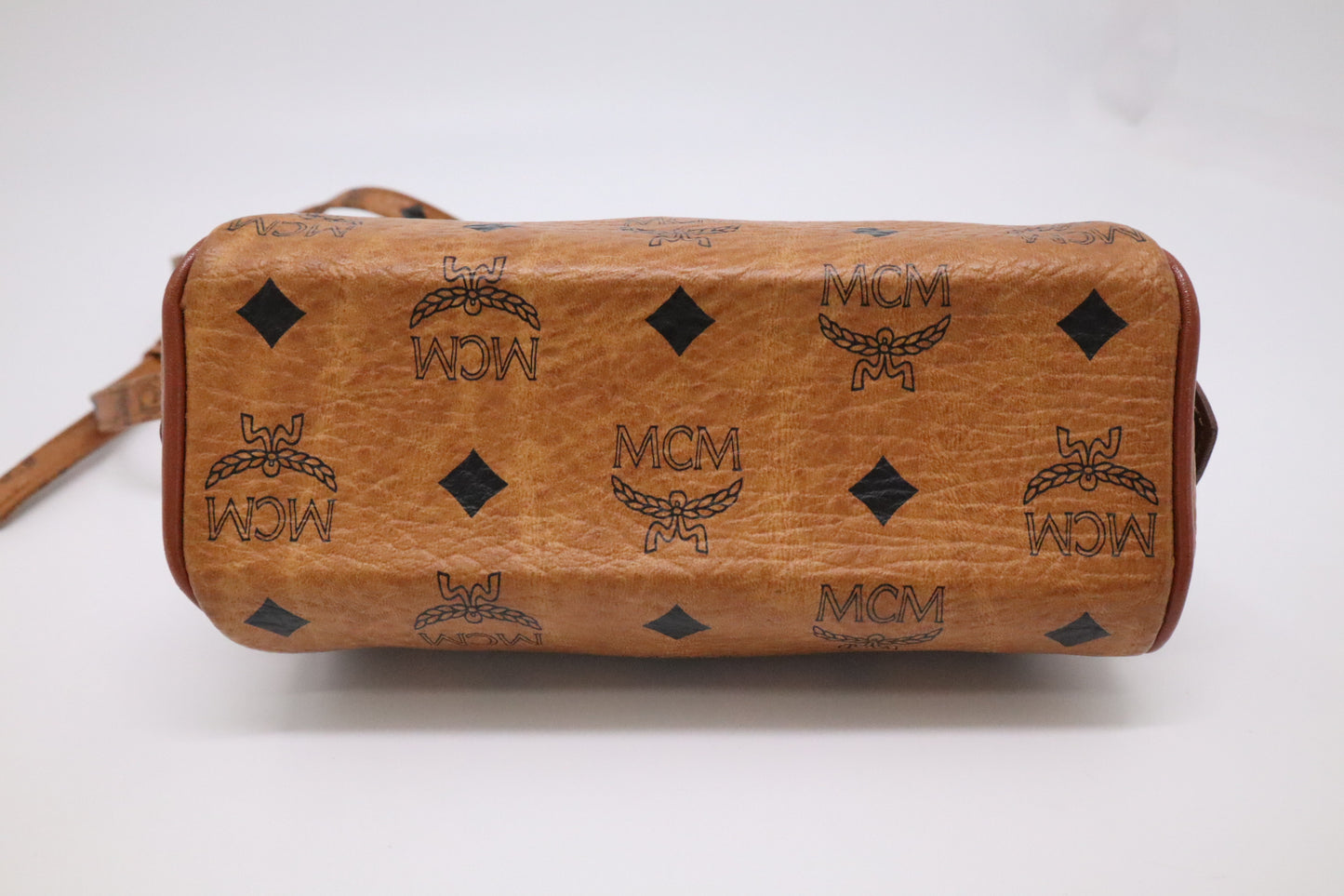 MCM Mini Boston in Cognac Visetos Canvas