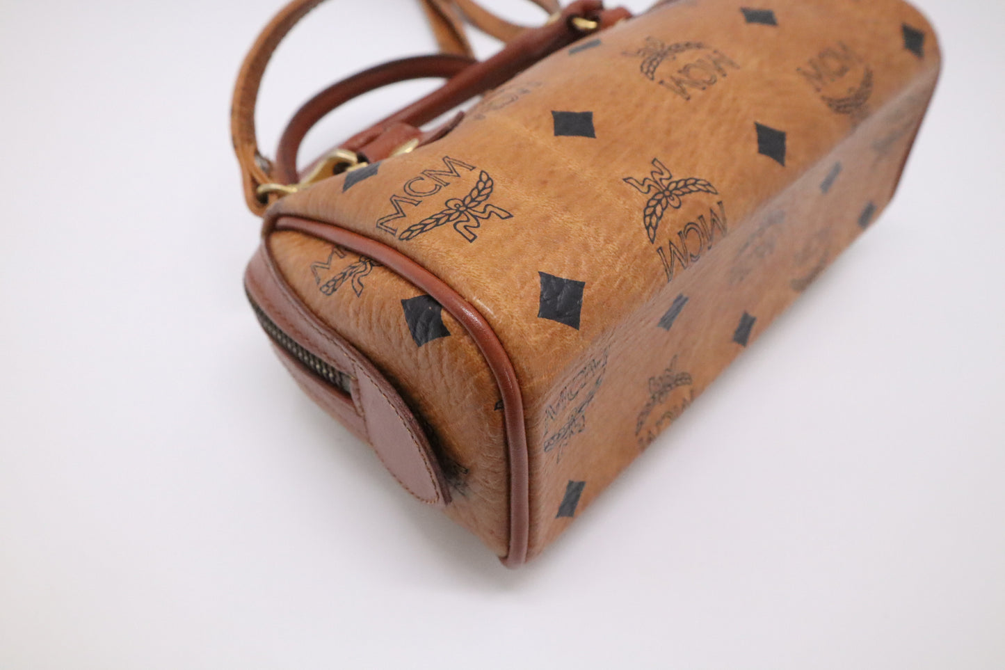 MCM Mini Boston in Cognac Visetos Canvas
