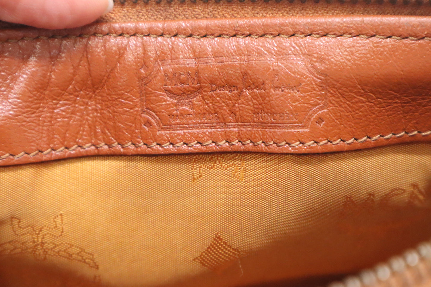 MCM Mini Boston in Cognac Visetos Canvas