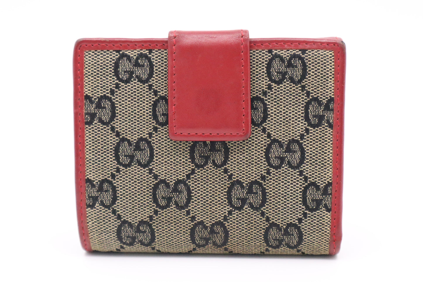 Gucci Compact Wallet in Red Leather & GG Canvas