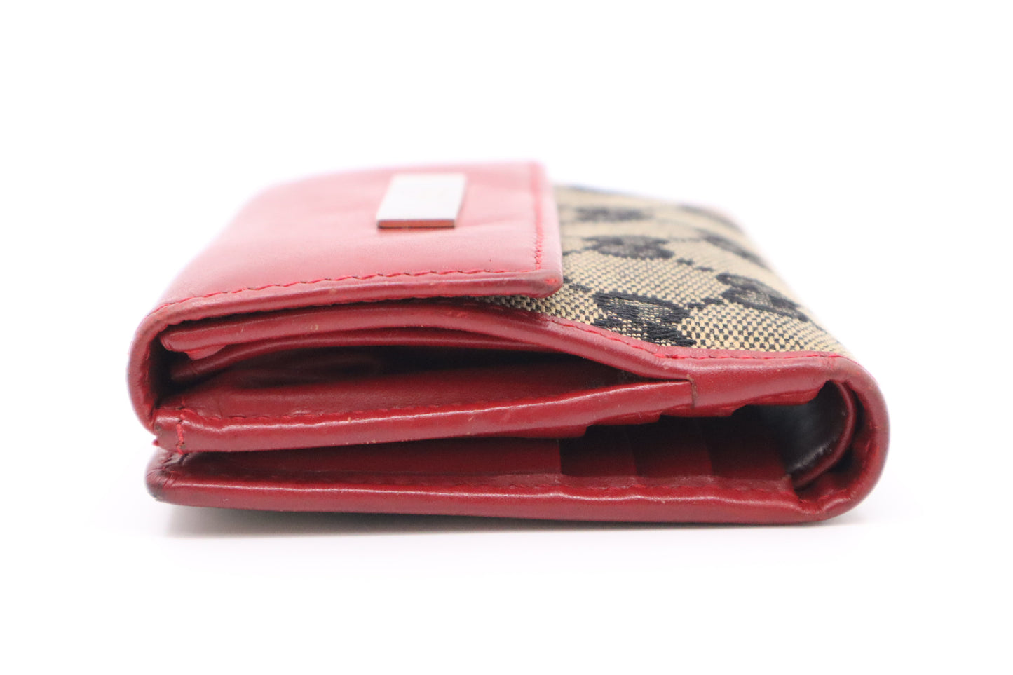 Gucci Compact Wallet in Red Leather & GG Canvas