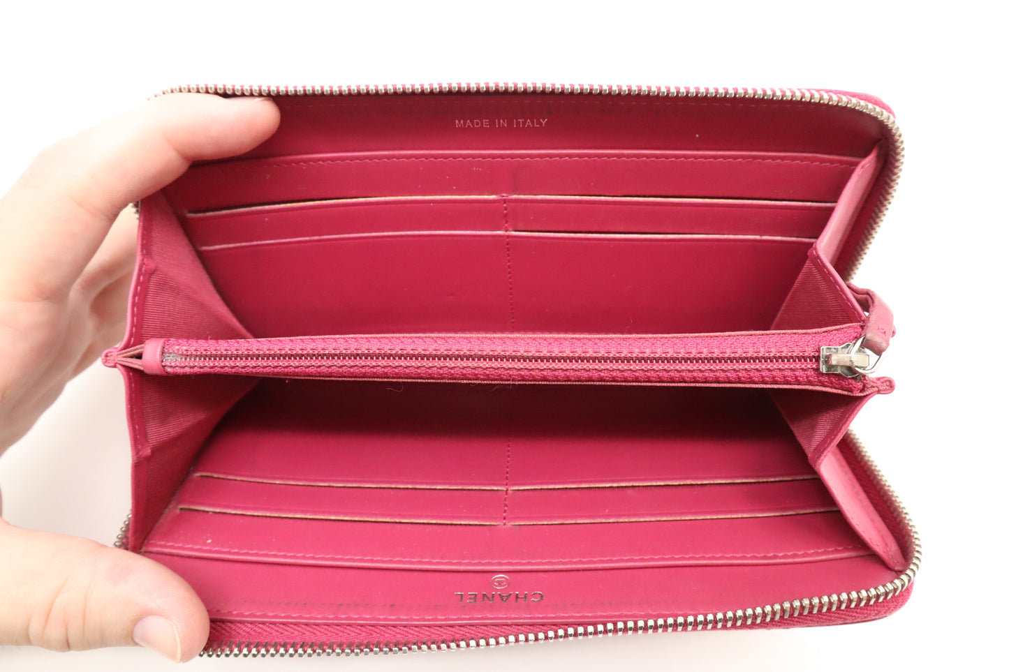 Chanel Zippy Wallet in Pink Quilted Patent Leather