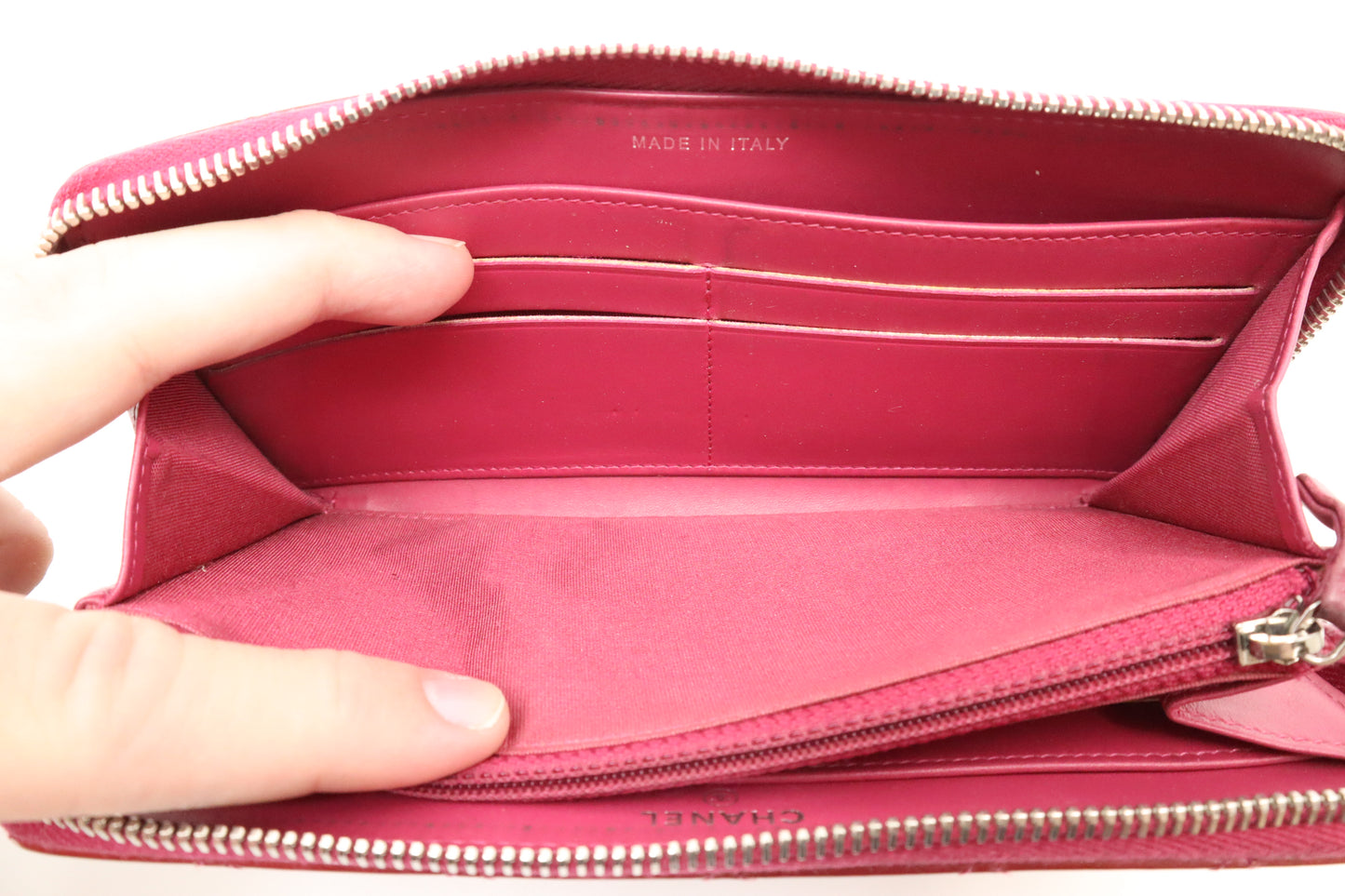 Chanel Zippy Wallet in Pink Quilted Patent Leather