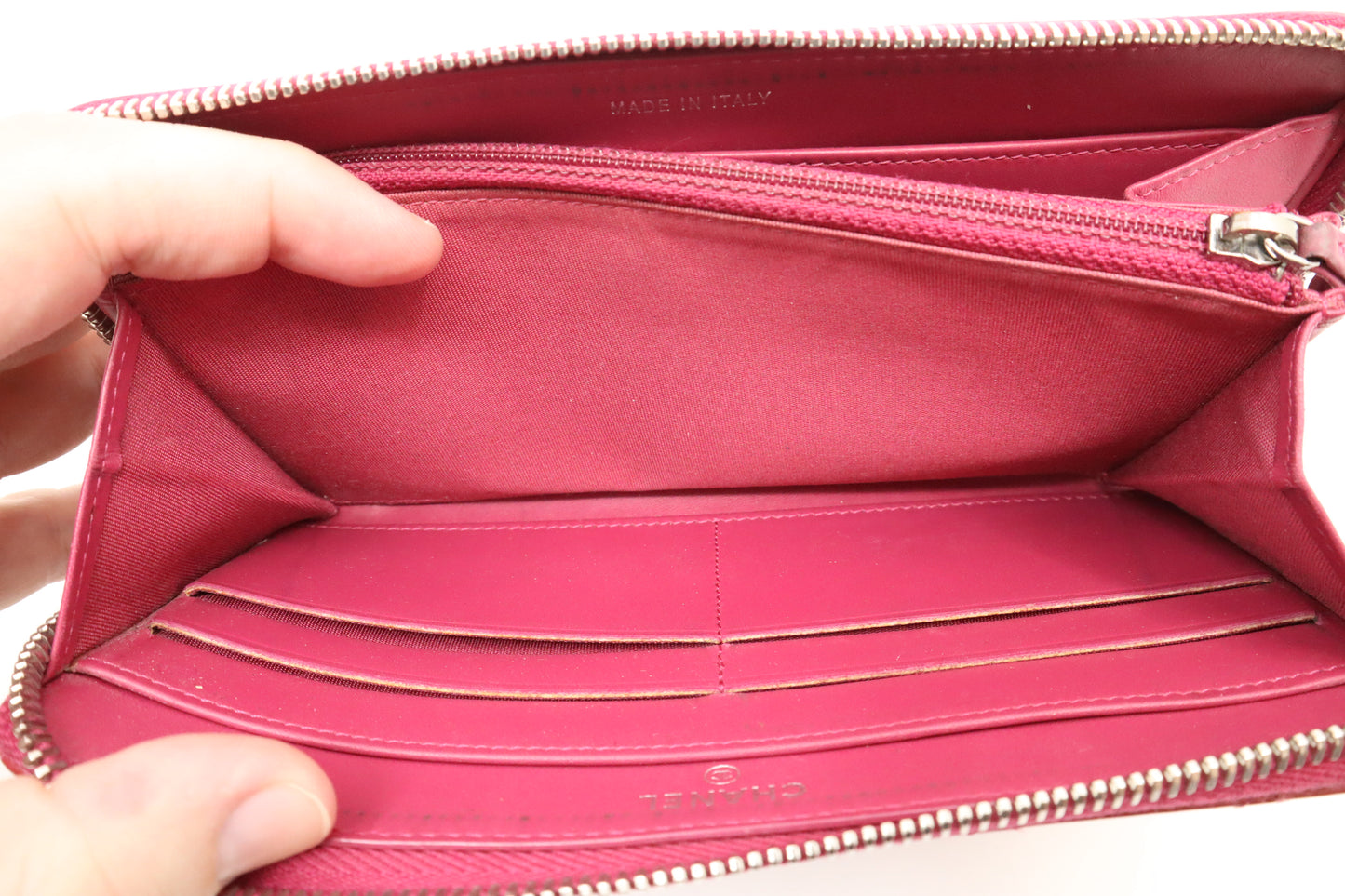 Chanel Zippy Wallet in Pink Quilted Patent Leather