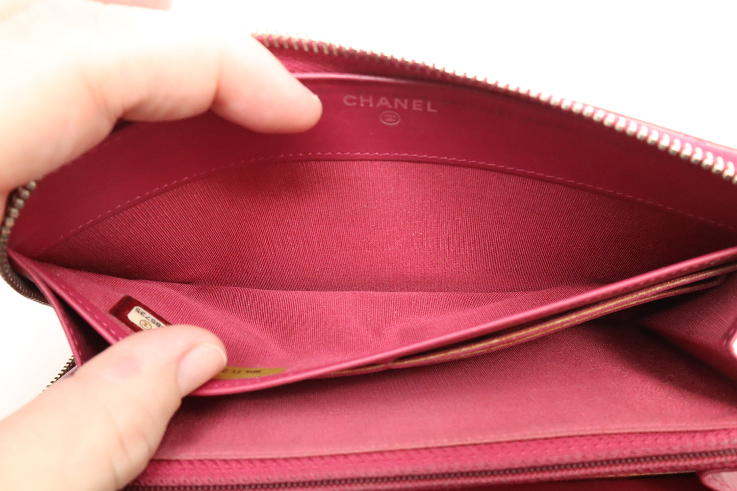 Chanel Zippy Wallet in Pink Quilted Patent Leather