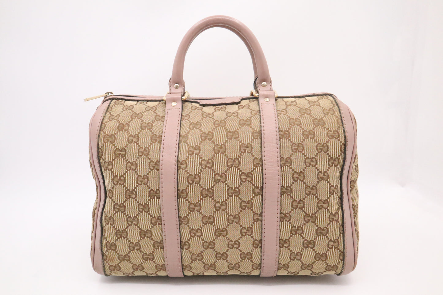 Gucci Boston Bag in GG Canvas and Pink Leather
