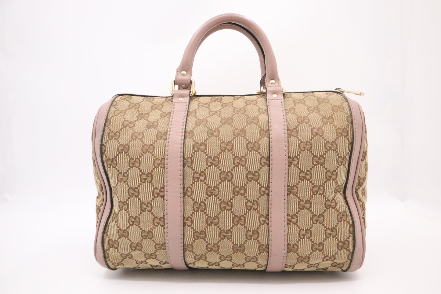 Gucci Boston Bag in GG Canvas and Pink Leather