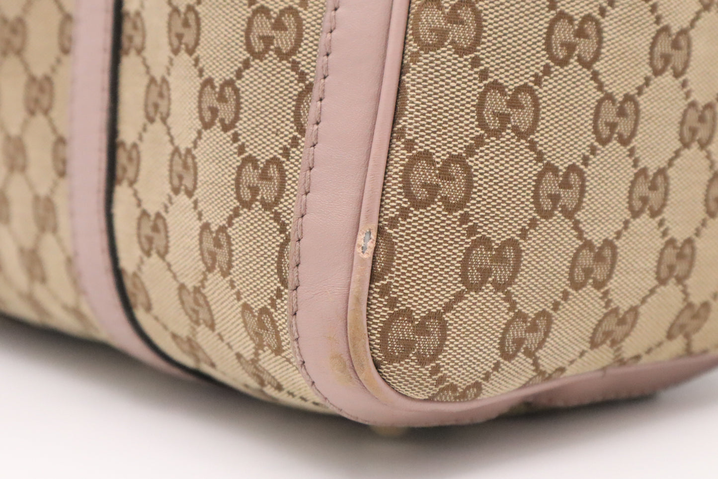 Gucci Boston Bag in GG Canvas and Pink Leather