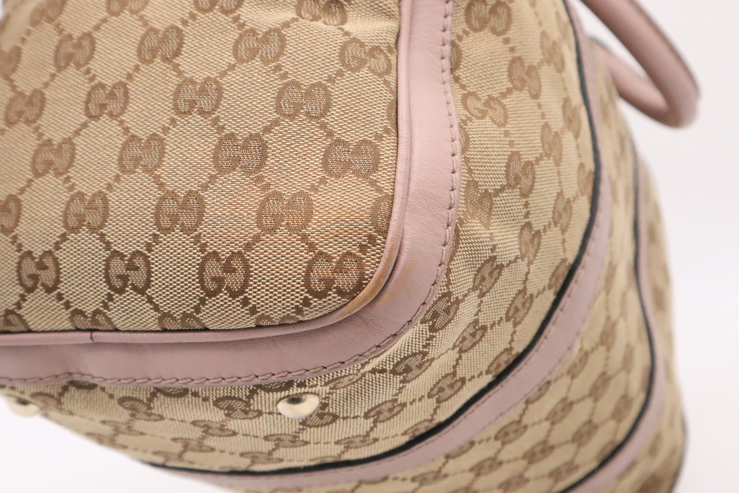 Gucci Boston Bag in GG Canvas and Pink Leather
