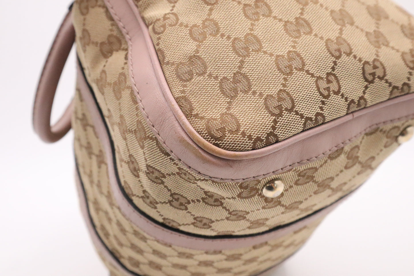 Gucci Boston Bag in GG Canvas and Pink Leather