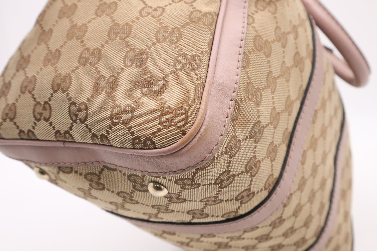 Gucci Boston Bag in GG Canvas and Pink Leather