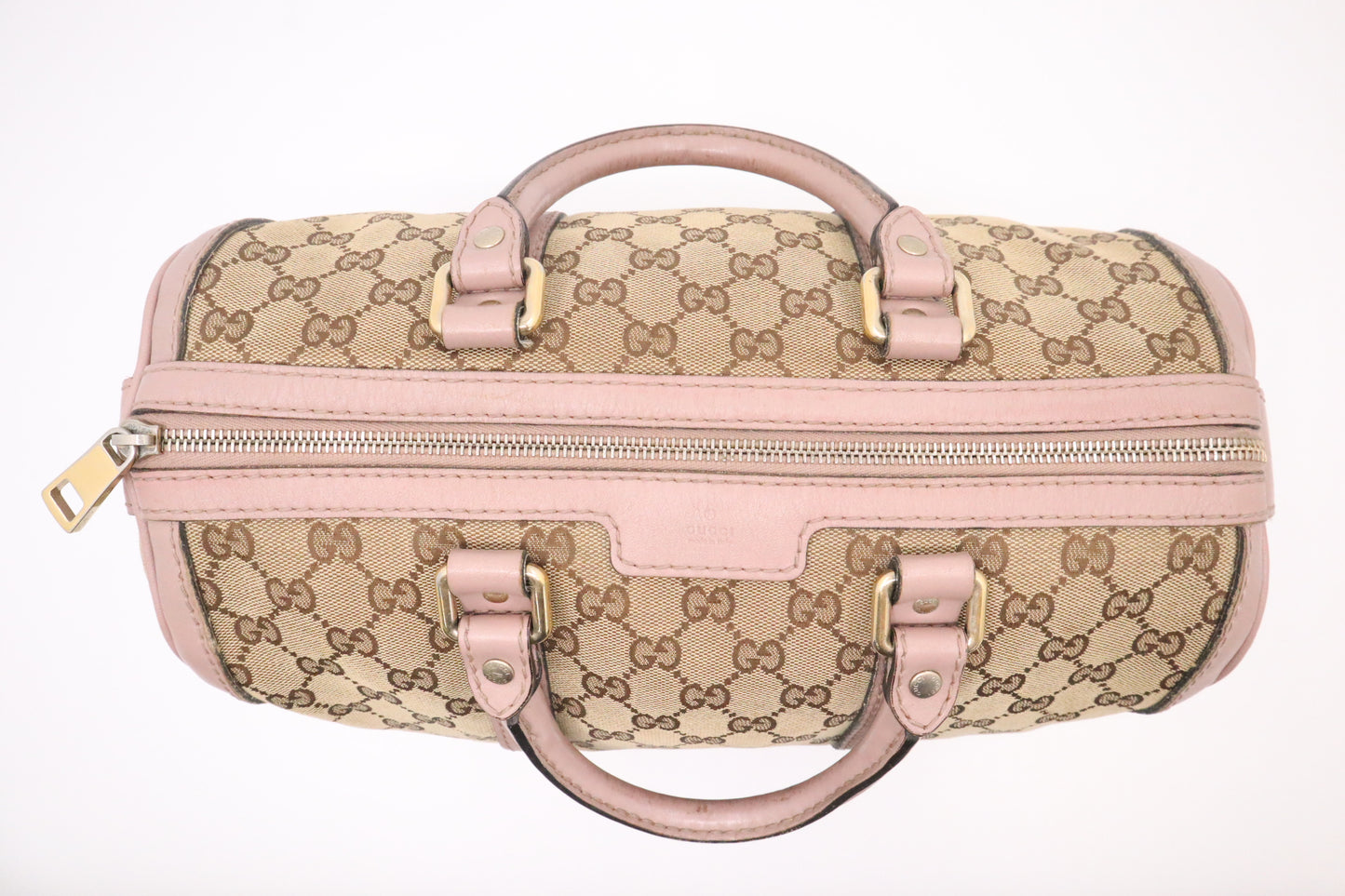 Gucci Boston Bag in GG Canvas and Pink Leather