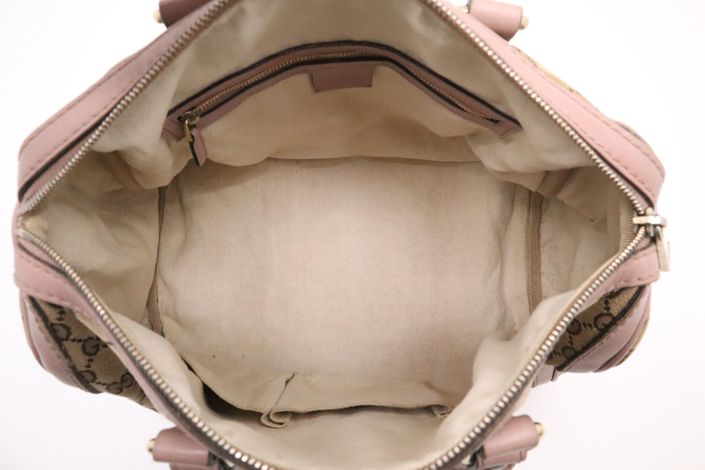 Gucci Boston Bag in GG Canvas and Pink Leather