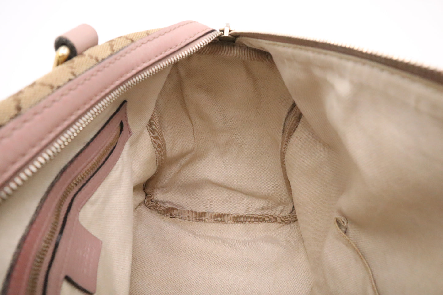 Gucci Boston Bag in GG Canvas and Pink Leather