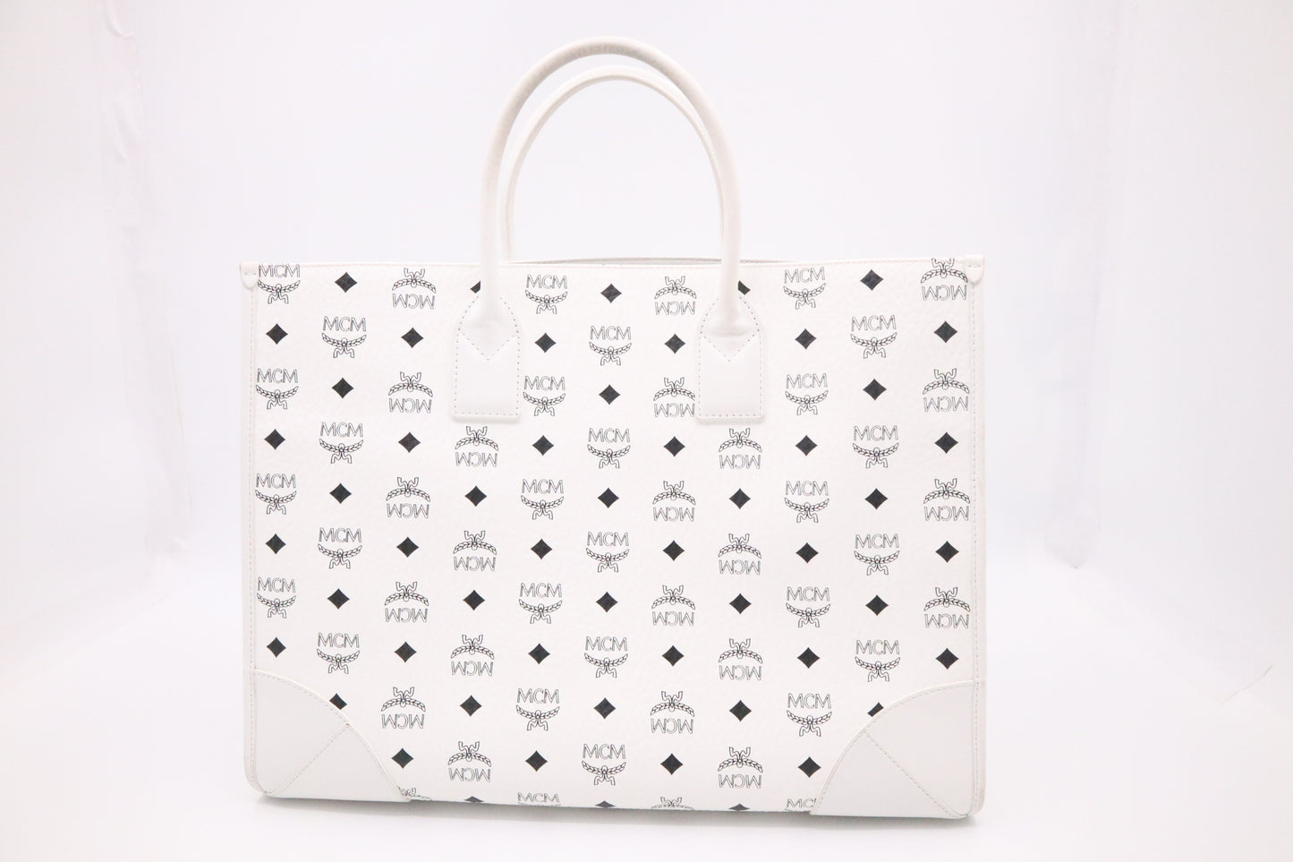 MCM Tote in White Visetos Canvas