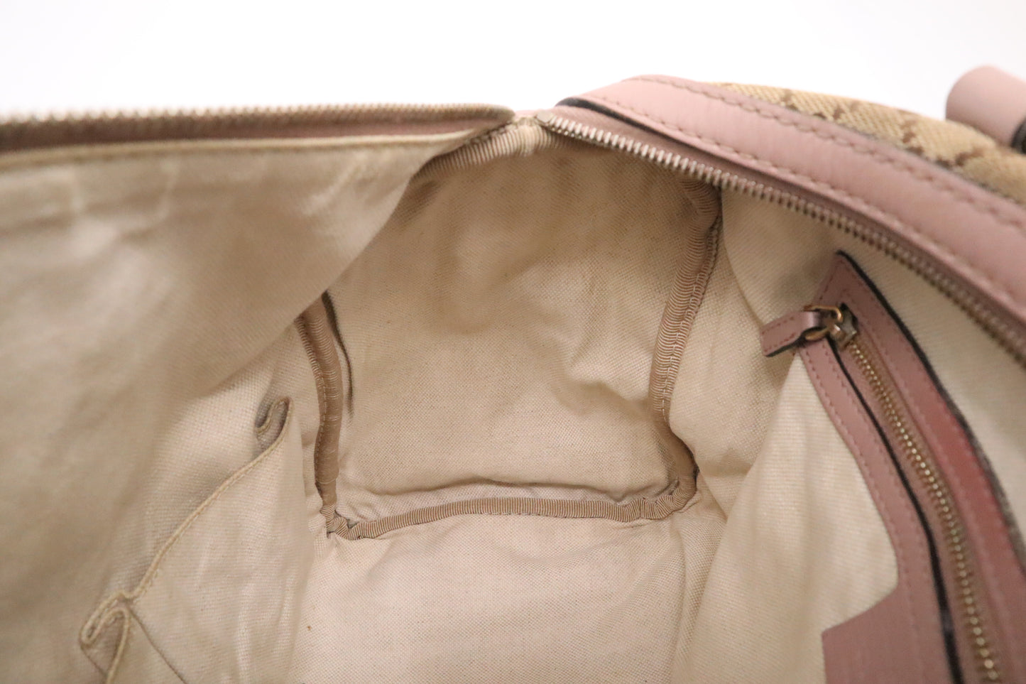 Gucci Boston Bag in GG Canvas and Pink Leather