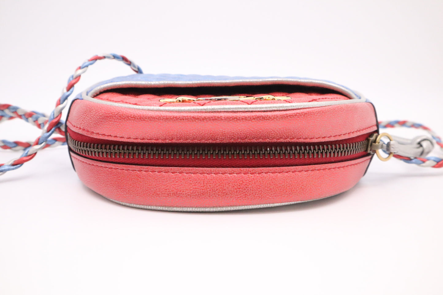 Gucci Trapuntata Crossbody Bag in Blue White and Red Metallic Leather