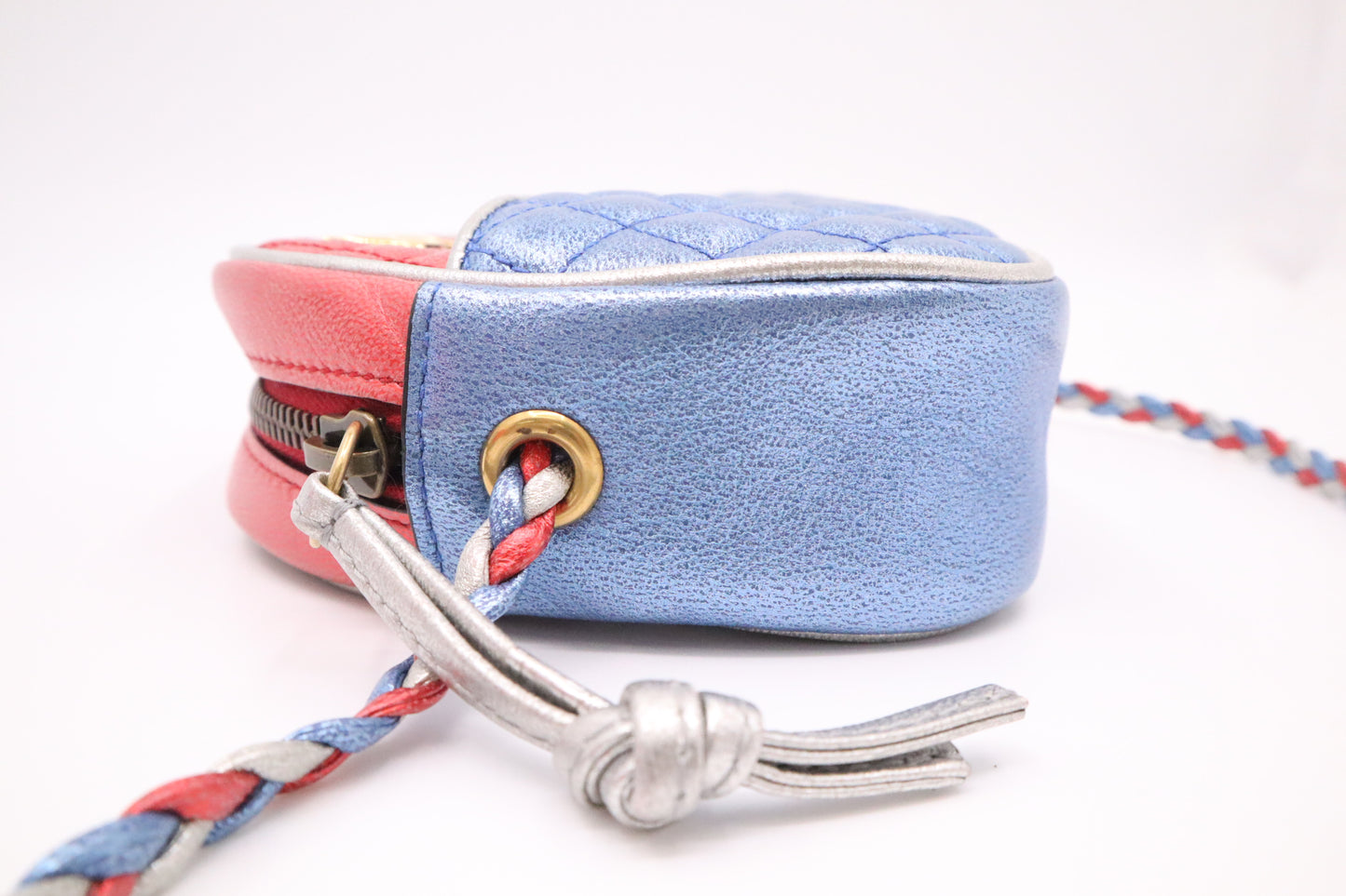 Gucci Trapuntata Crossbody Bag in Blue White and Red Metallic Leather