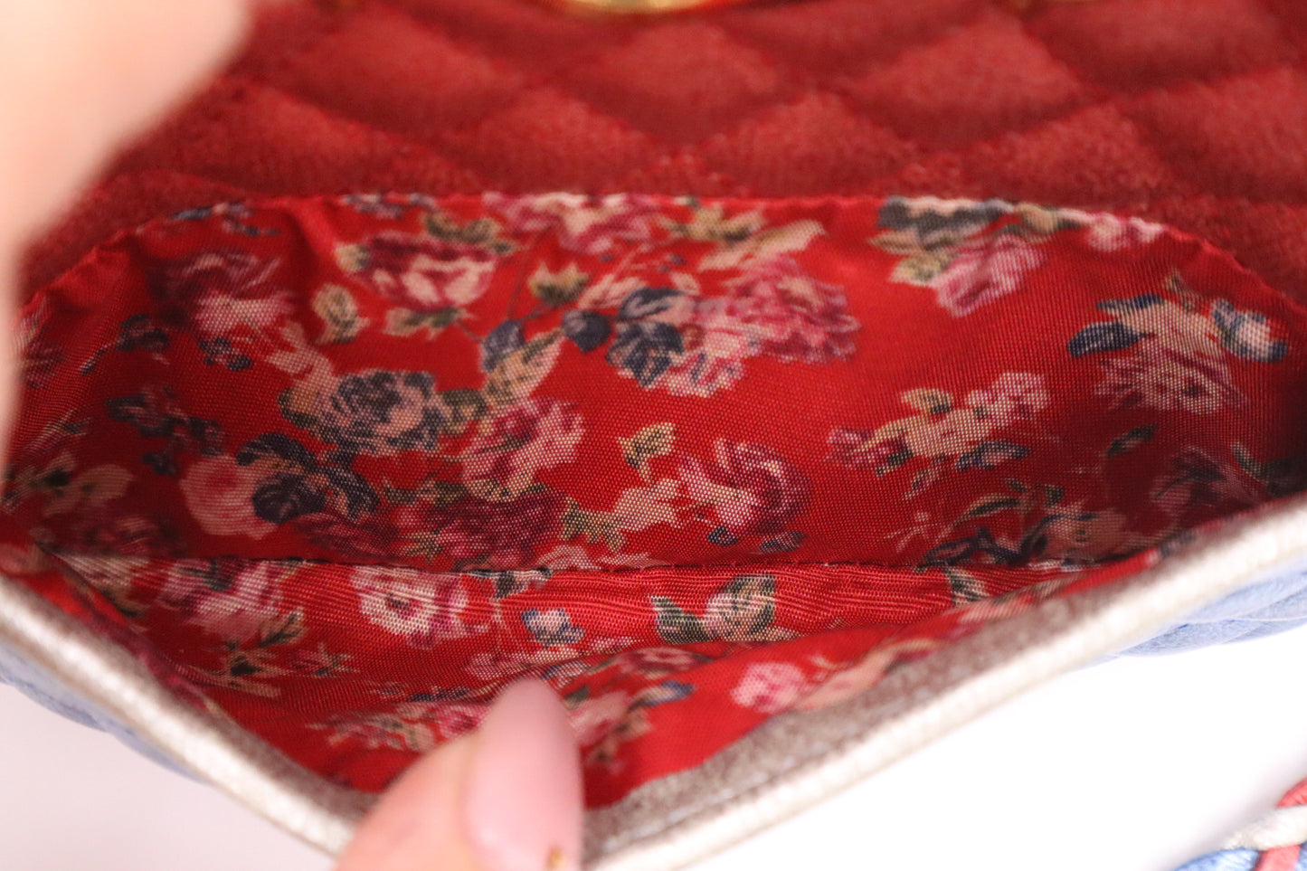 Gucci Trapuntata Crossbody Bag in Blue White and Red Metallic Leather