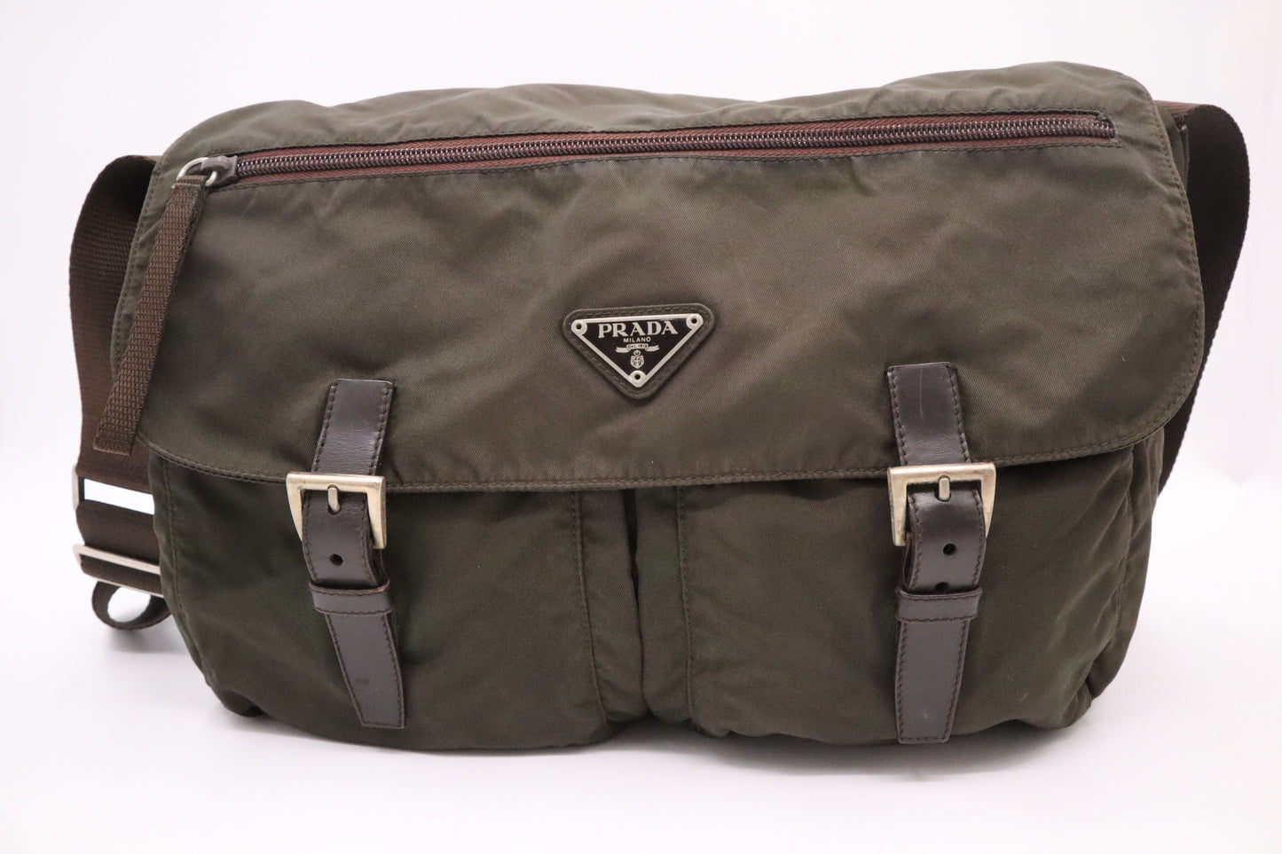 Prada Messenger Bag in Dark Green Nylon