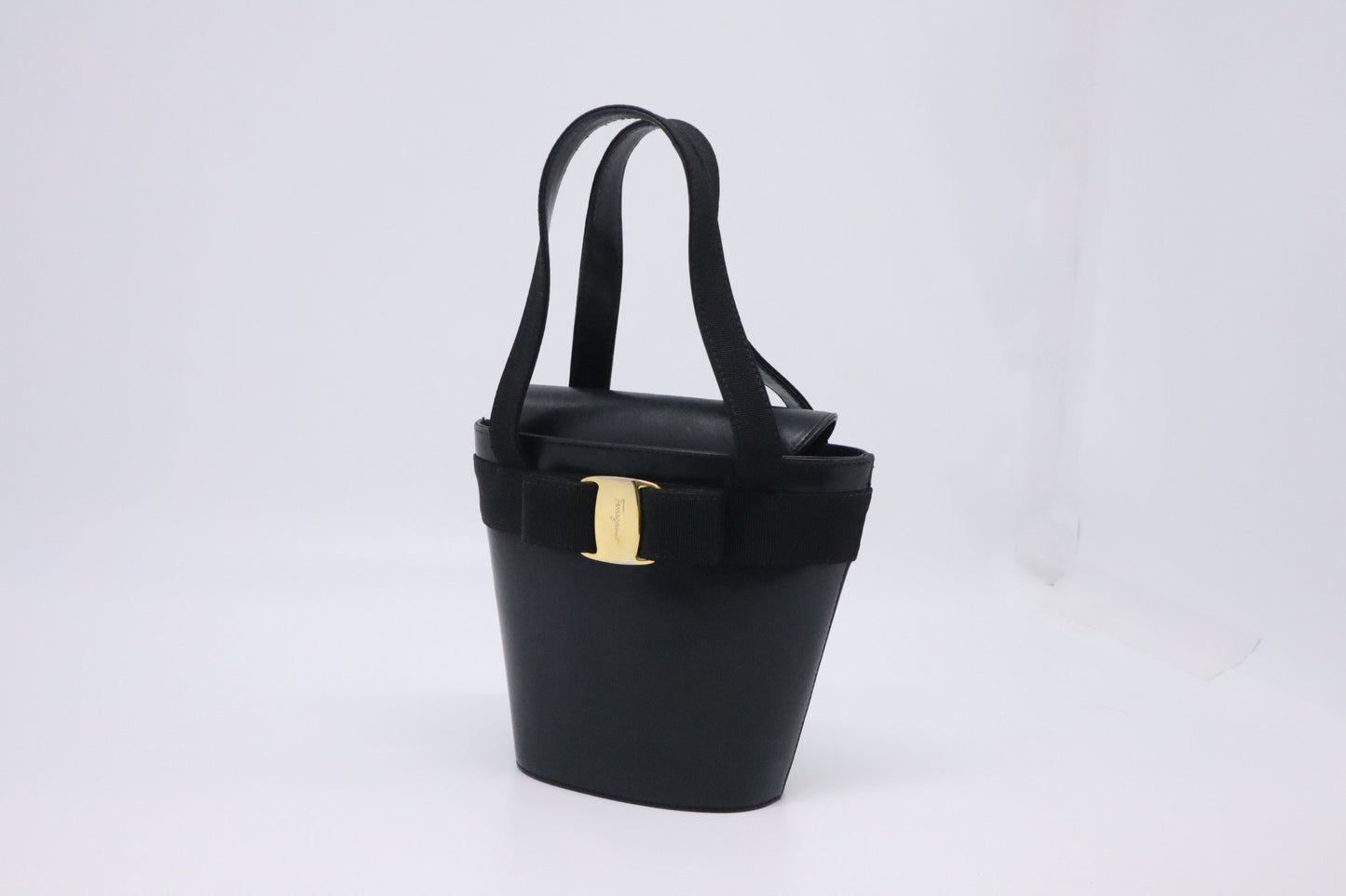 Ferragamo Small Trifolio Handbag in Black Leather