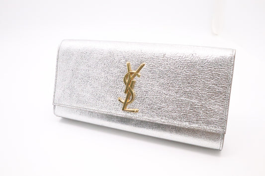 YSL Saint Laurent Kate Clutch in Silver Leather