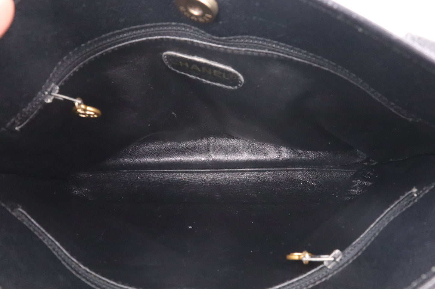 Chanel Logo Shoulder Bag in Black Caviar Leather