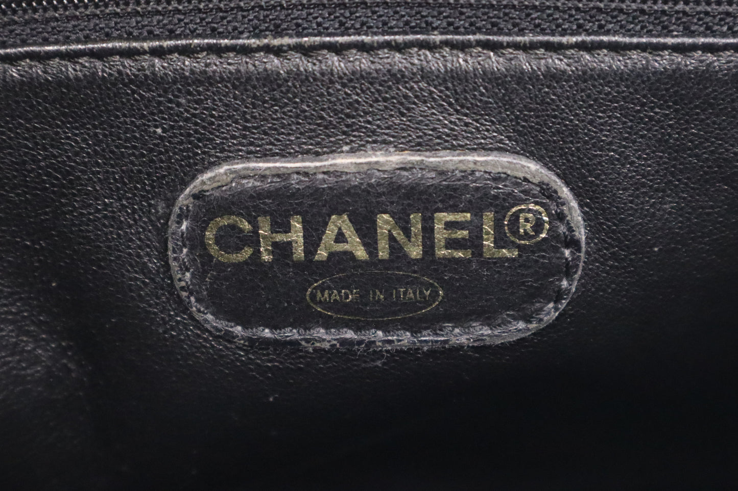 Chanel Logo Shoulder Bag in Black Caviar Leather
