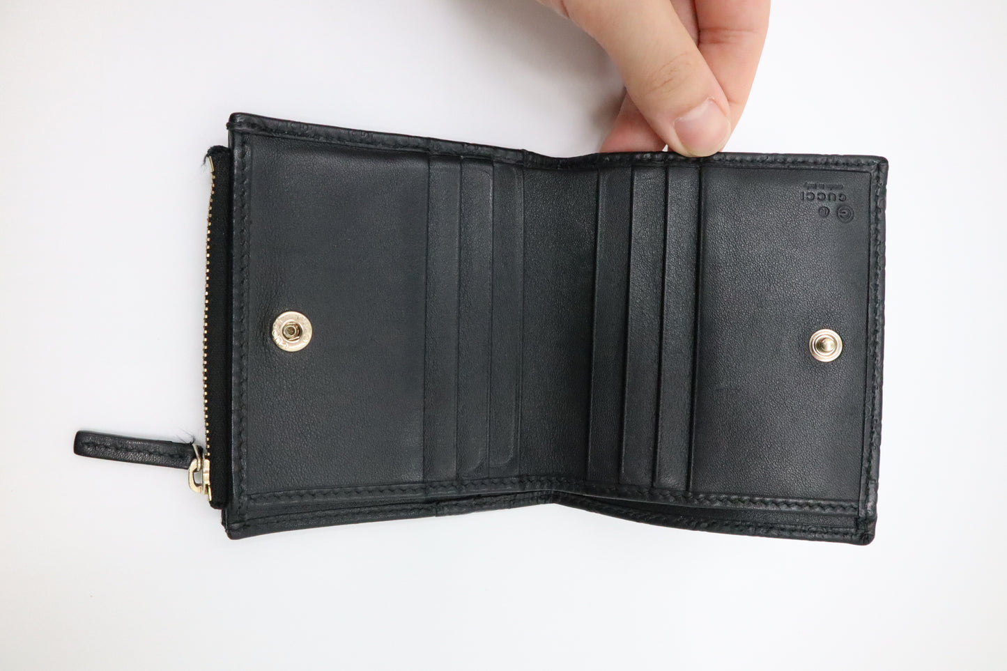 Gucci Compact Wallet in Black Micro Guccissima Leather