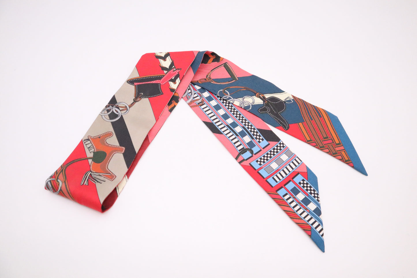 Hermes 'Bride et Gris Gris' Twilly in Red Silk