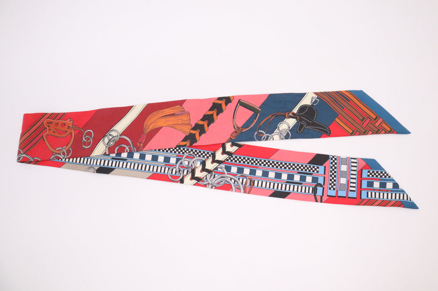 Hermes 'Bride et Gris Gris' Twilly in Red Silk