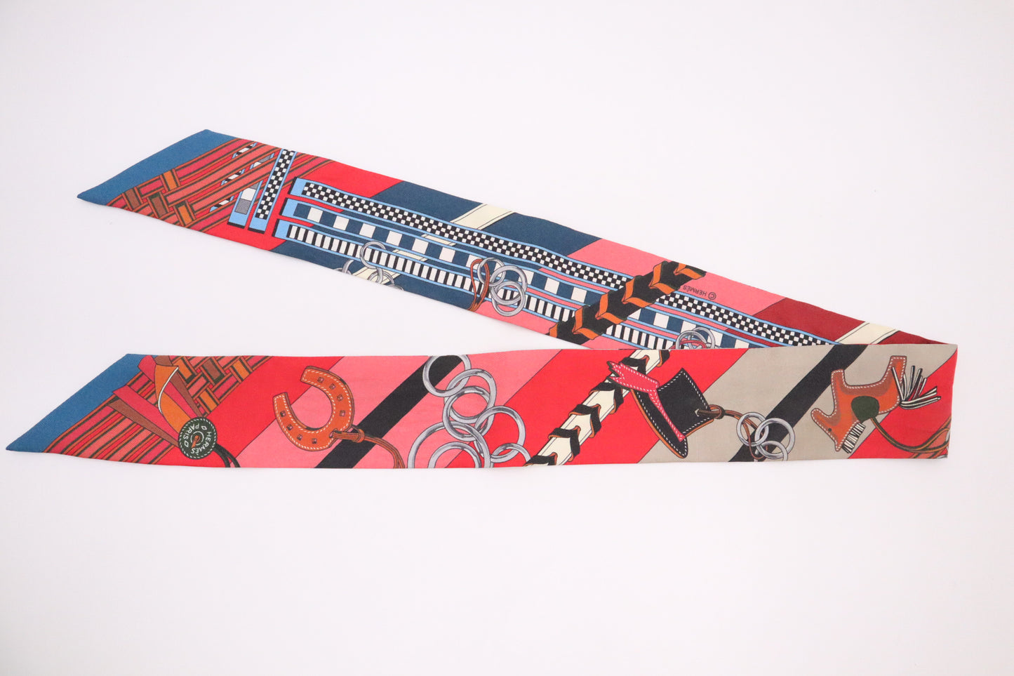 Hermes 'Bride et Gris Gris' Twilly in Red Silk