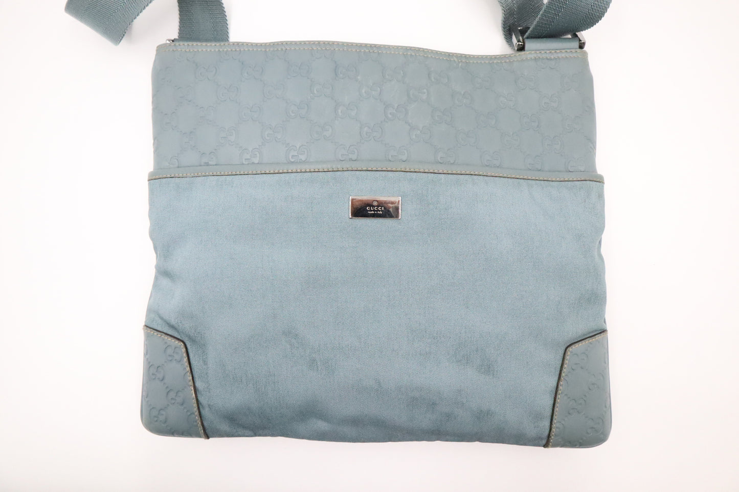 Gucci Crossbody in Light Blue Canvas & Guccissima Leather