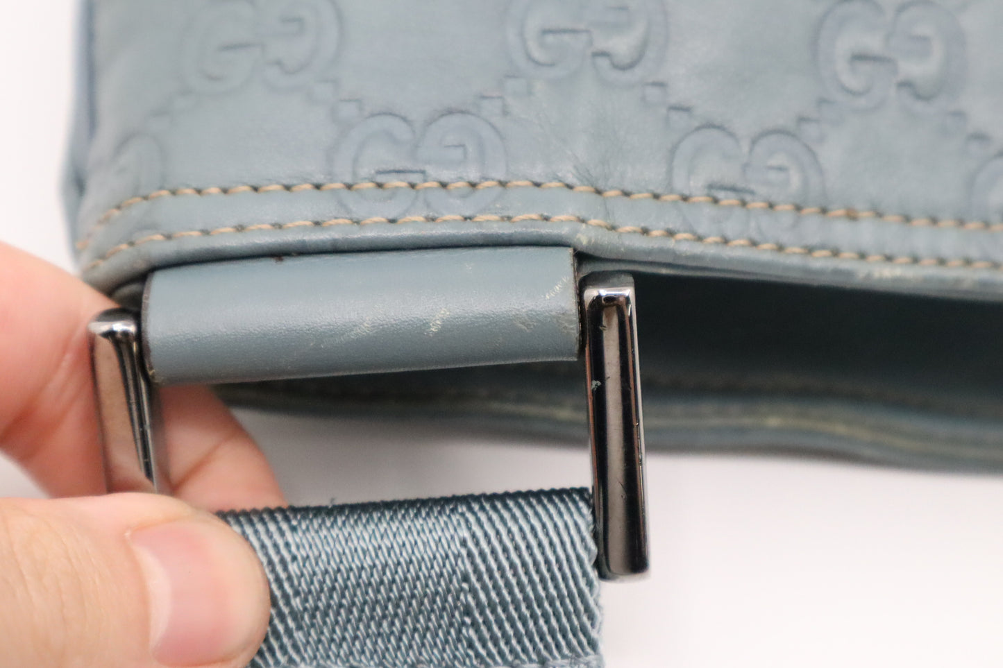 Gucci Crossbody in Light Blue Canvas & Guccissima Leather